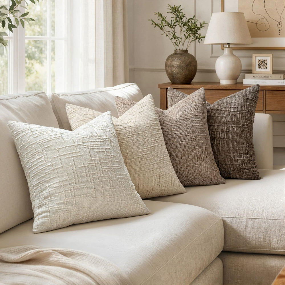 MIULEE Texture Chenille Decorative Throw Pillow Covers Neutral Beige 20x20