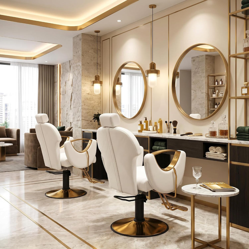 Salon Barber Chair for Hair Stylist, White Styling Chair with Height‑Adjustab...