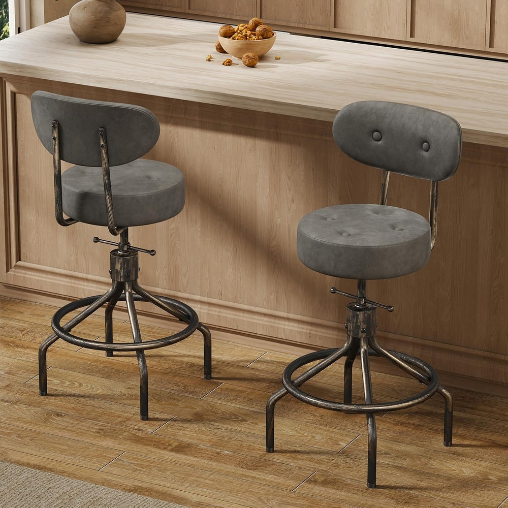 Set of 2 Modern Swivel Bar Stools with Back, Counter Height Chairs Grey