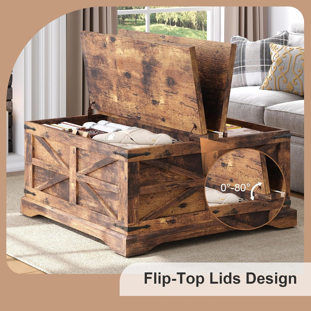 MXV Farmhouse Coffee Table with Storage, Square Coffee Tables for Living Room...