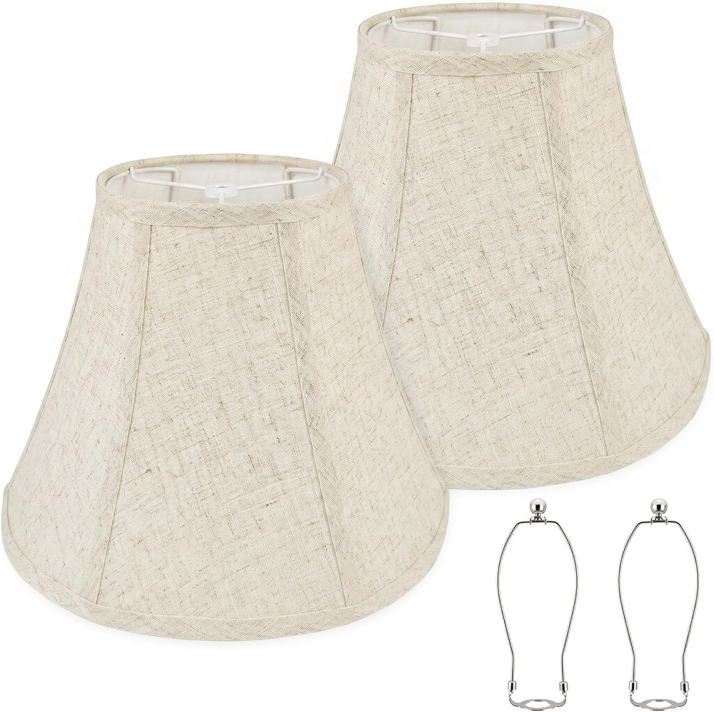 Beige Natural Linen Bell Lamp Shades Set of 2, 6.5" Top x 13" Botto...