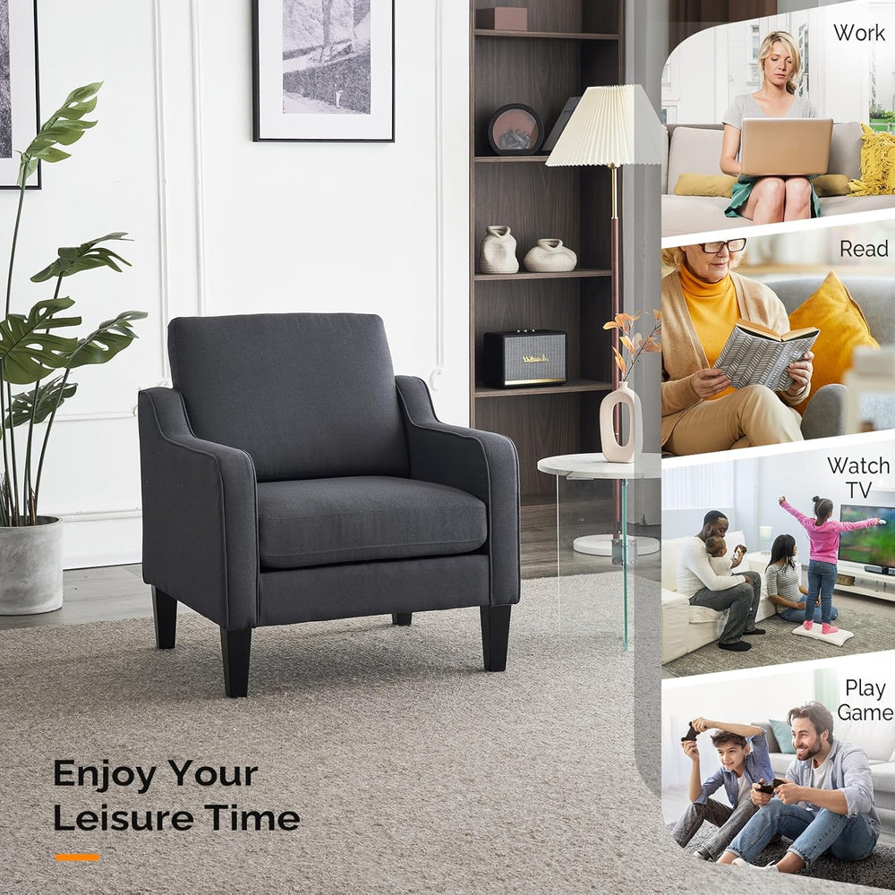 VINGLI Accent Chair, Linen Upholstered Armchair, 380 LBS, Living Room