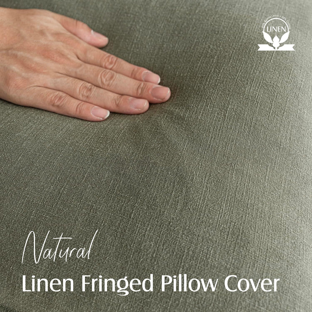 Foindtower Decorative Linen Fringe Throw Pillow Covers 24×24 Olive Green