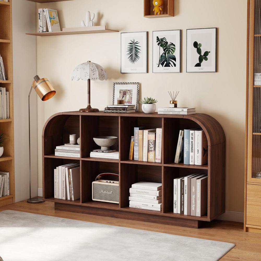 8 Cube Storage Organizer, 2-Tier Low Bookcase 55.1" L, Walnut