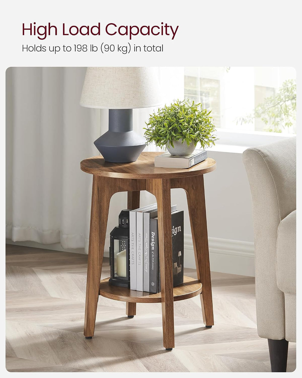 VASAGLE Round Side Table with Lower Shelf, End Table for Small Spaces