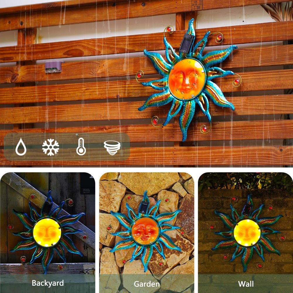 Goodeco Solar Sun Wall Art - 18" Smiling Sun Face with LED Lights
