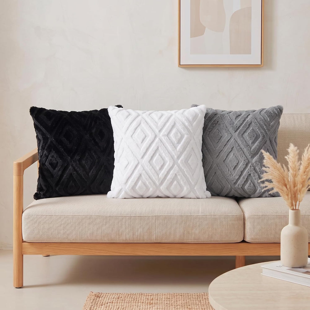 decorUhome Fall Faux Fur Blue Grey Throw Pillow Covers 26x26 Set of 2