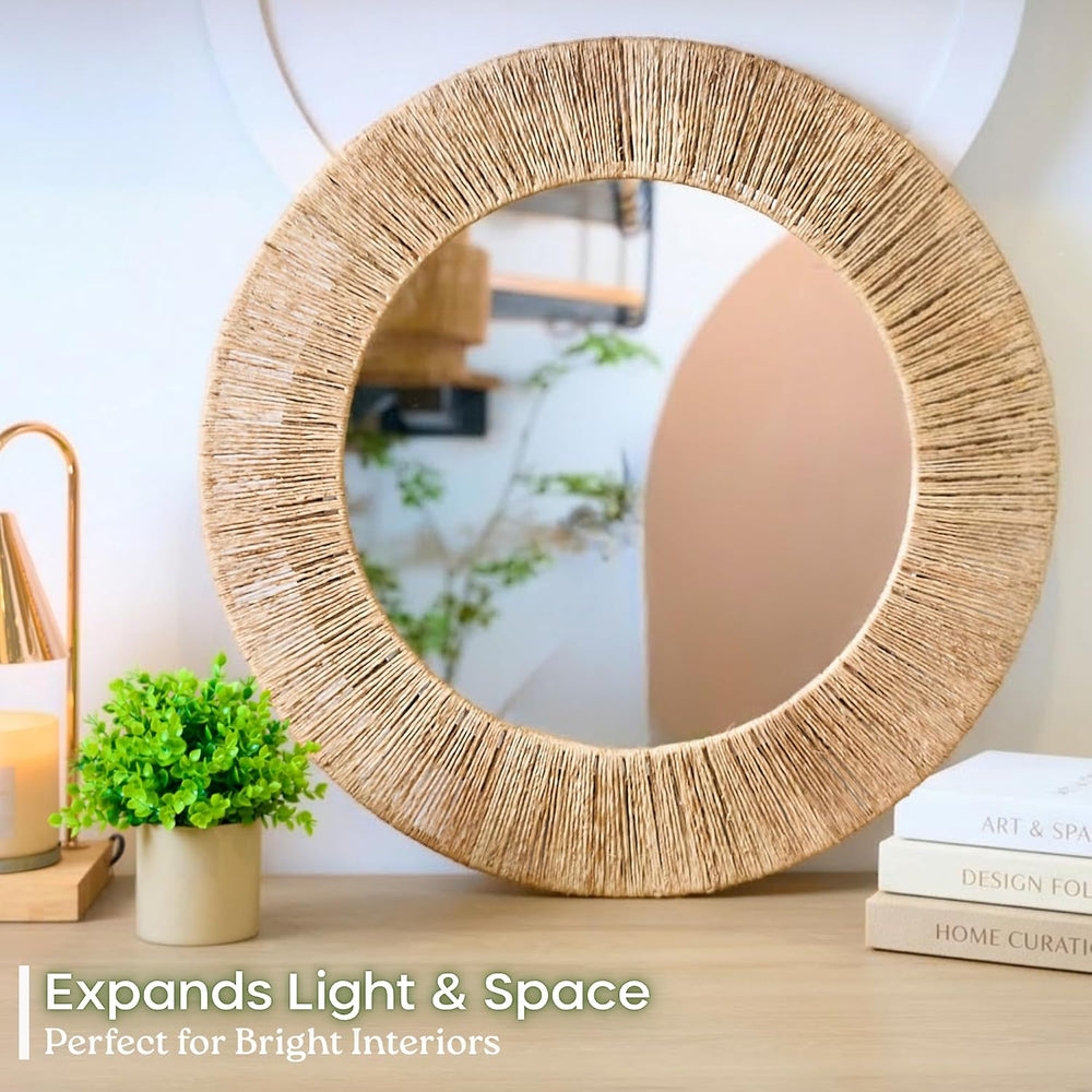 Chi An Home 24 inch Natural Jute Round Wall Mirror, Boho Decor Wall Mirror