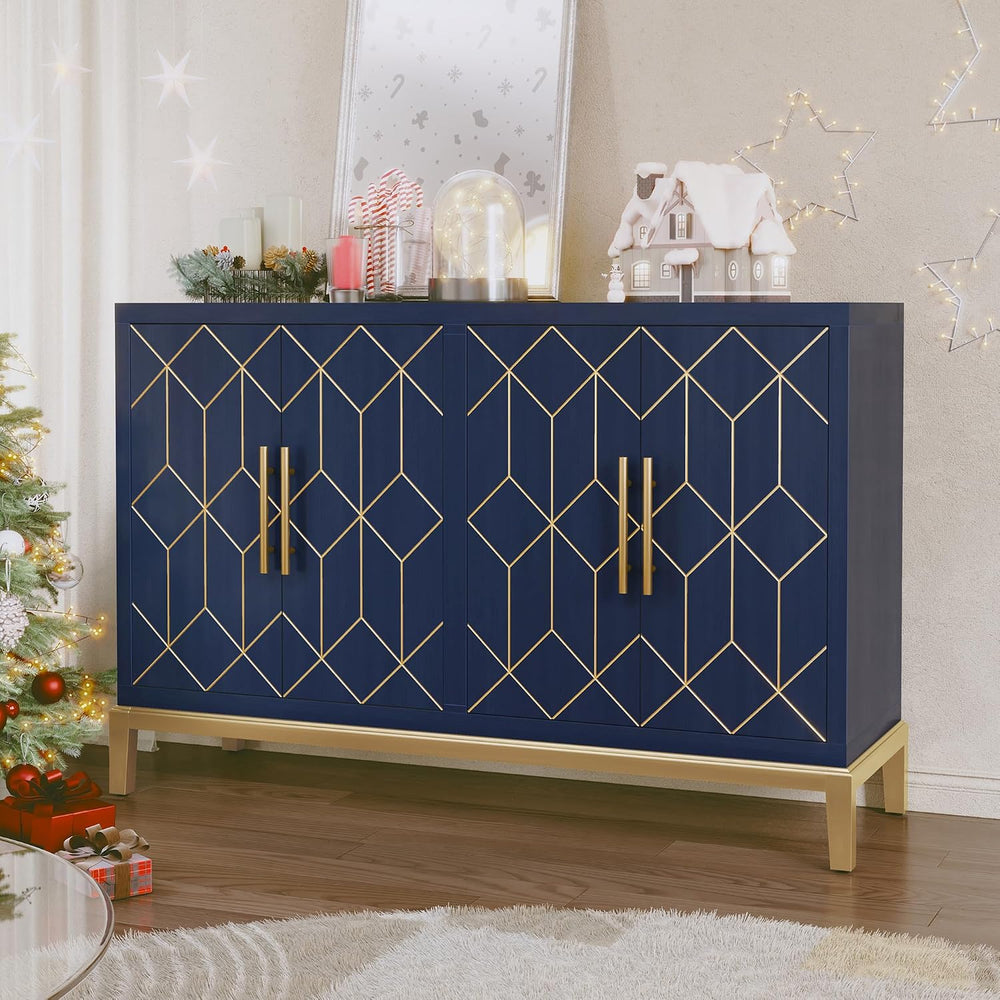 HLR 48" Accent Cabinet with 4 Doors and Shelves, Modern Credenza Storage...