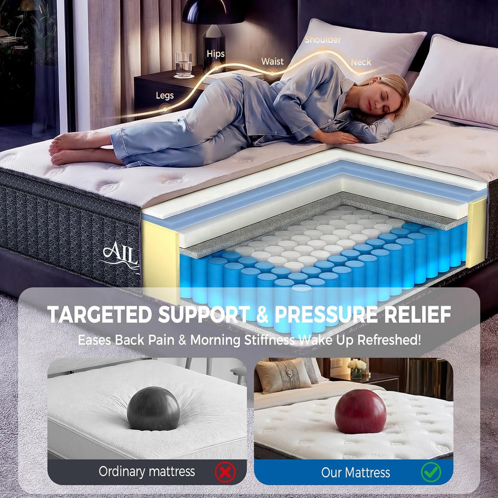 Ailis Queen Mattress, 12 Inch Queen Hybrid Mattress in a Box, Medium Firm wit...