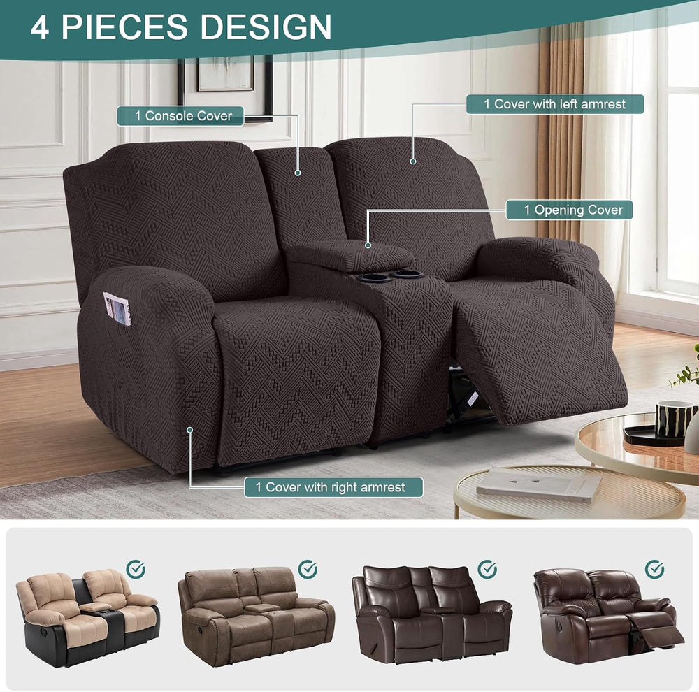 Ruaozz Stretch Loveseat Recliner Cover with Console, Chocolate
