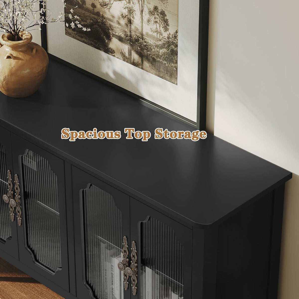 58" Sideboard Buffet Cabinet with Storage Adjustable Shelves, Black