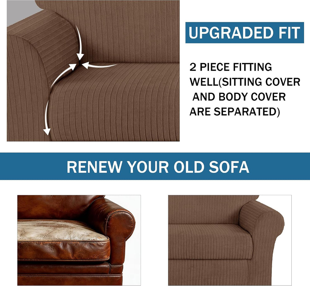 Loveseat Cover Stretching Skid,1 Cushion Cover, Brown