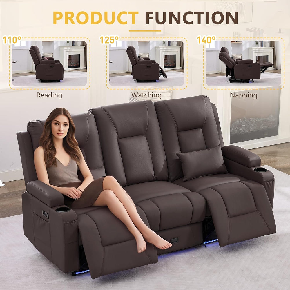 URRED Wall Hugger Power Reclining Loveseat Sofa，Dark Brown：77.3" - 3 Seats