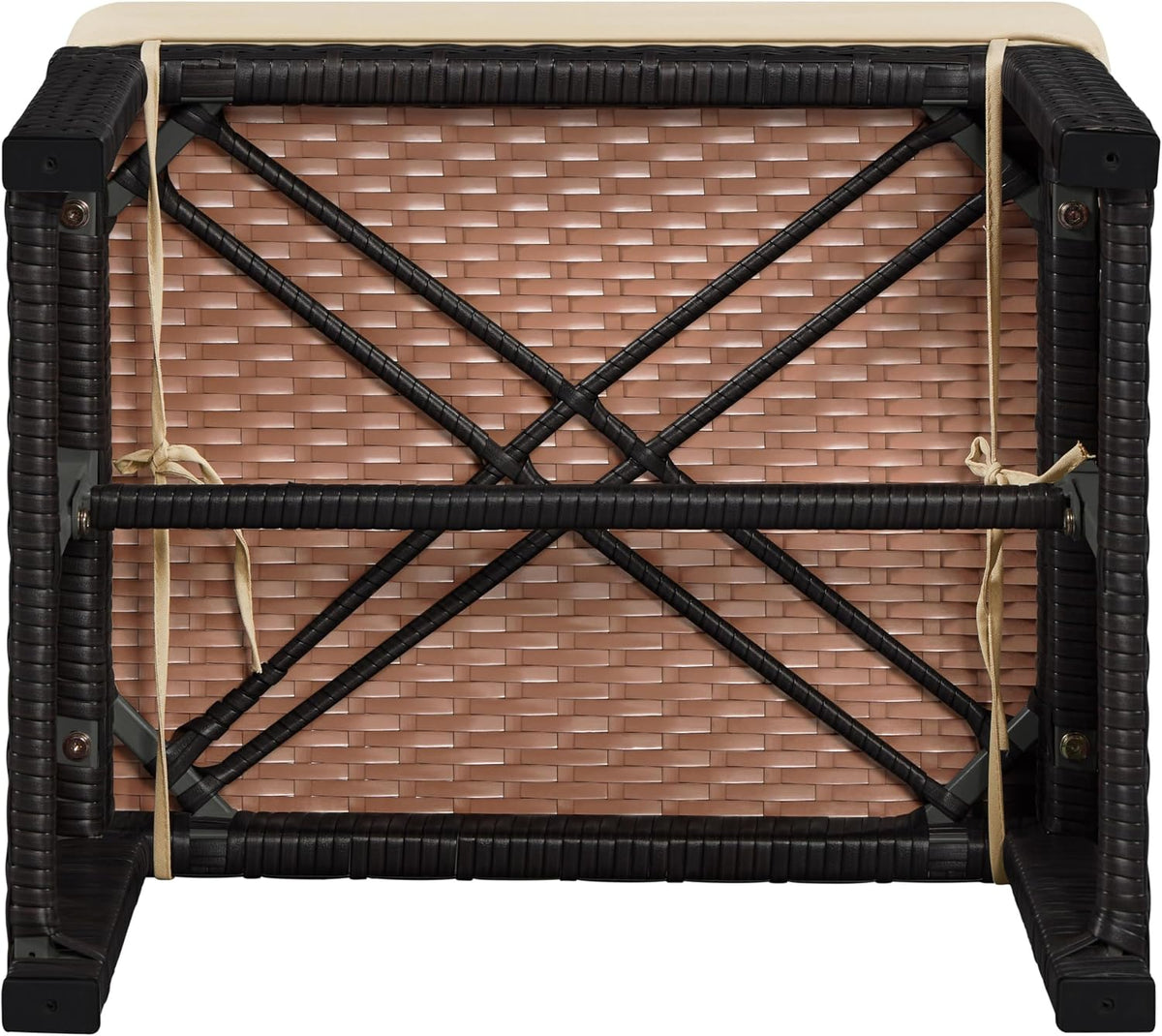 Yaheetech Wicker Ottomans, Set of 2 Footrest with Removable Cushion, 2pcs PE Rattan Side Table Additional Seating Multipurpose Outdoor Furniture for Patio, Backyard, Brown/Khaki