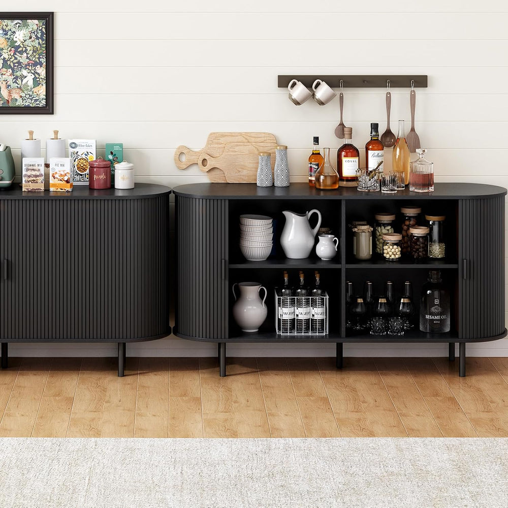 ONBRILL 55" Sideboard Buffet Cabinet, Sliding Door/Adjustable Shelf, Black