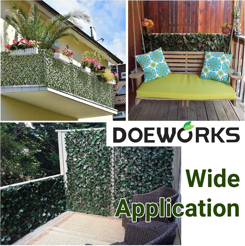 DOEWORKS Expandable Faux Ivy Trellis Fence, Patio Privacy Screen, 2 Pack