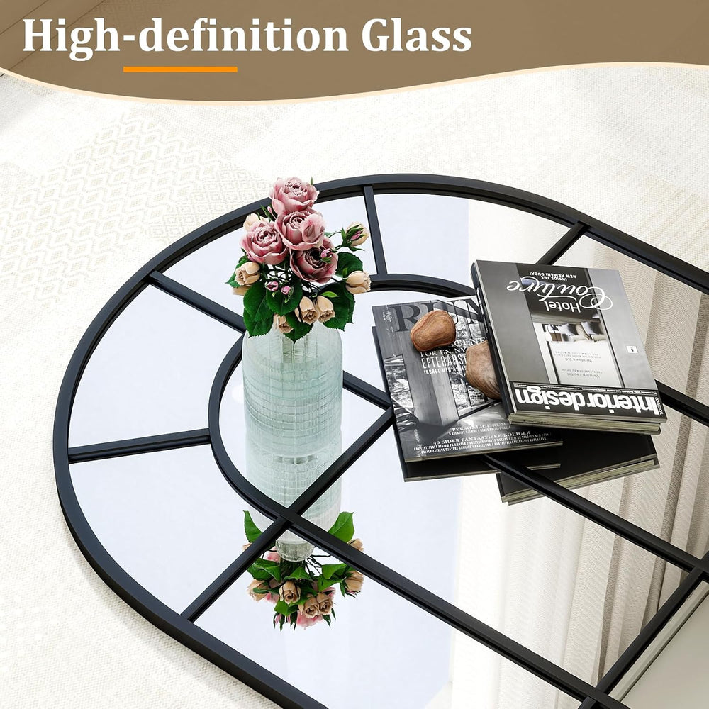 30"x 40" Windowpane Arched Wall Mirror with Metal Frame, Black