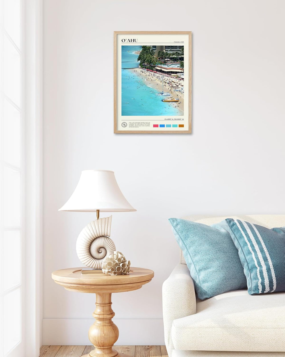 HesenDot 12x16IN Oahu Hawaii Framed Wall Art Tropical Beach Canvas, 1Pack