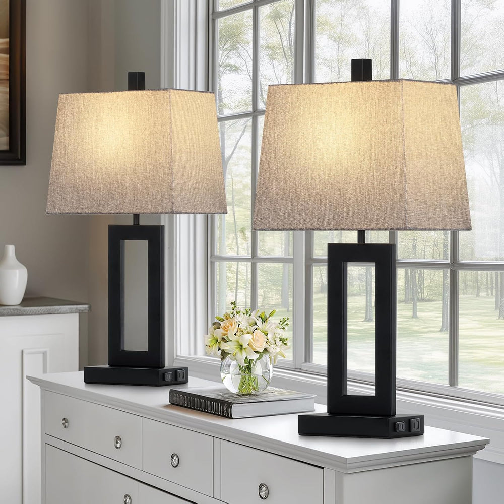 Cinkeda Bedside Table Lamp Set of 2,Nightstand Touch Lamps with USB Port