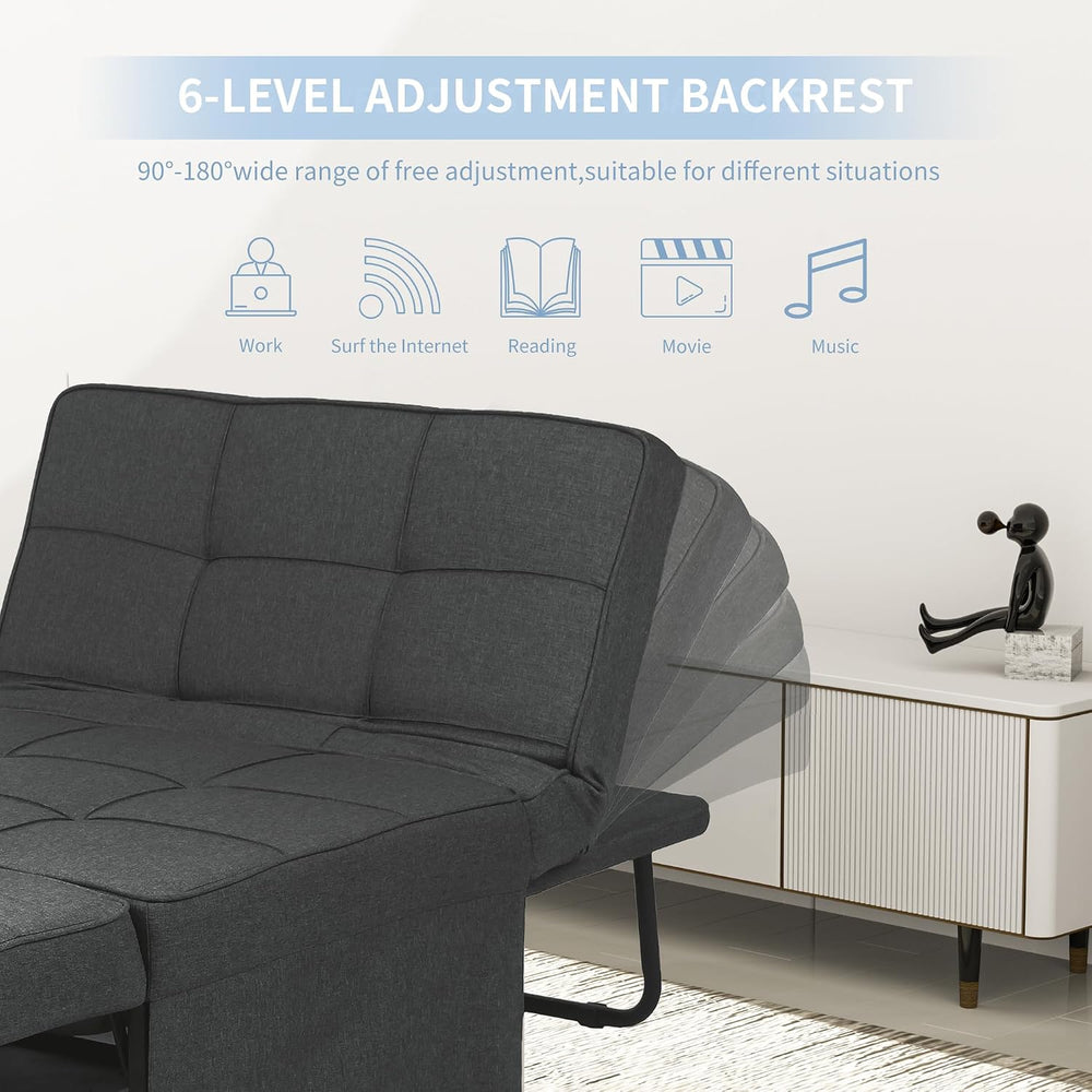 Ottoman Chair Sofa Bed, 4 in 1 Sleeper Ottoman Chair, Black Grey