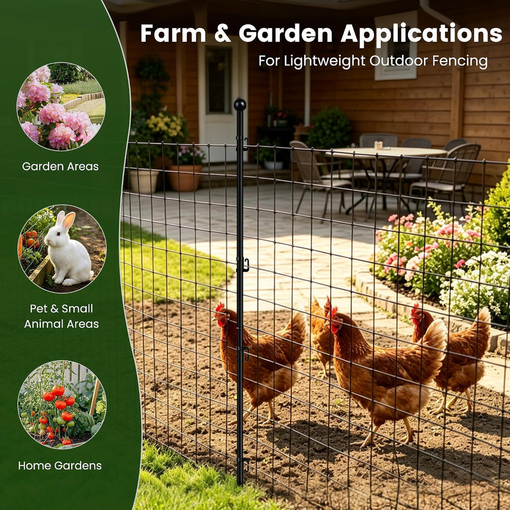 4FT Metal Fence Posts 10 Pack, Sturdy Steel Garden Fence Post