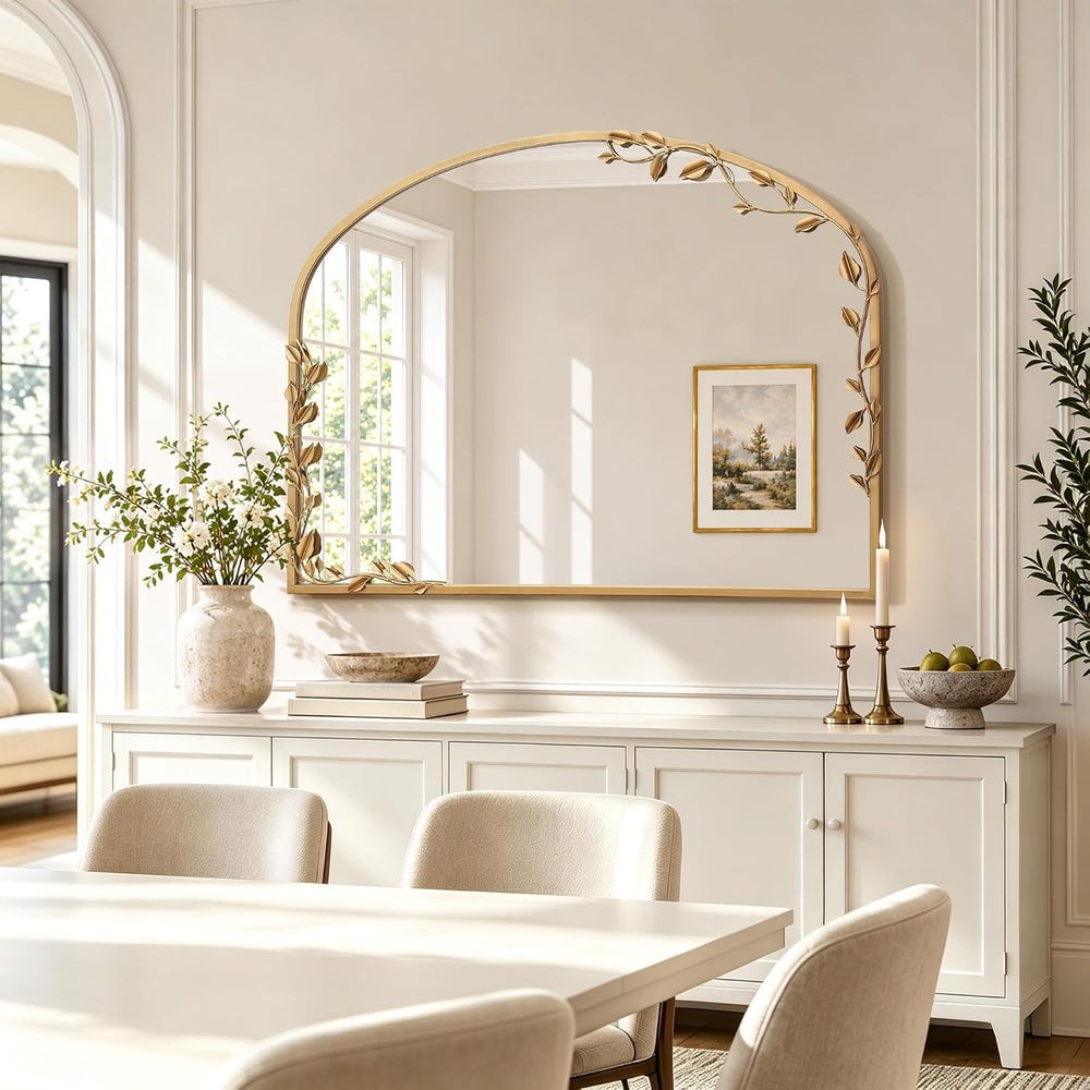 Besdomus Ornate Arched Wall Mirror: 40"x30" Large Gold Fireplace Mi...