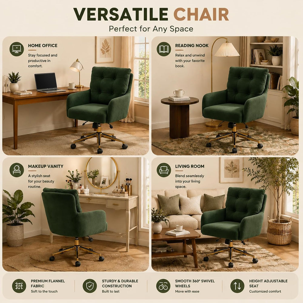 Modern Home Office Chair Velvet Desk Chair Accent Armchair Gold Legs
