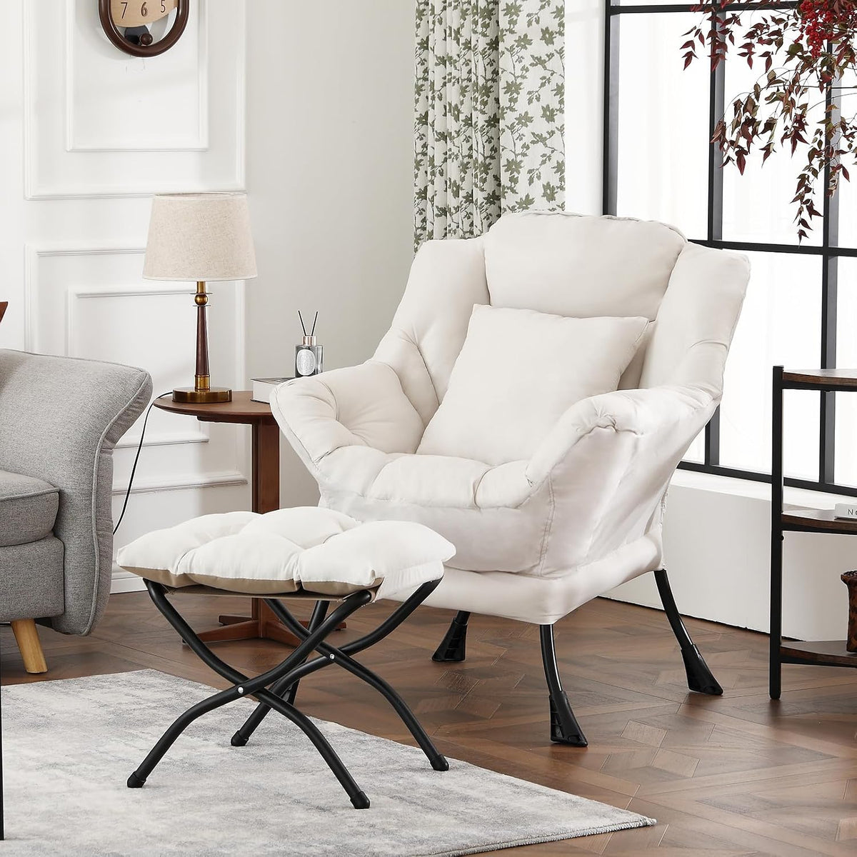 Lazy Chair with Ottoman, Comfy Reading Chair for Bedroom