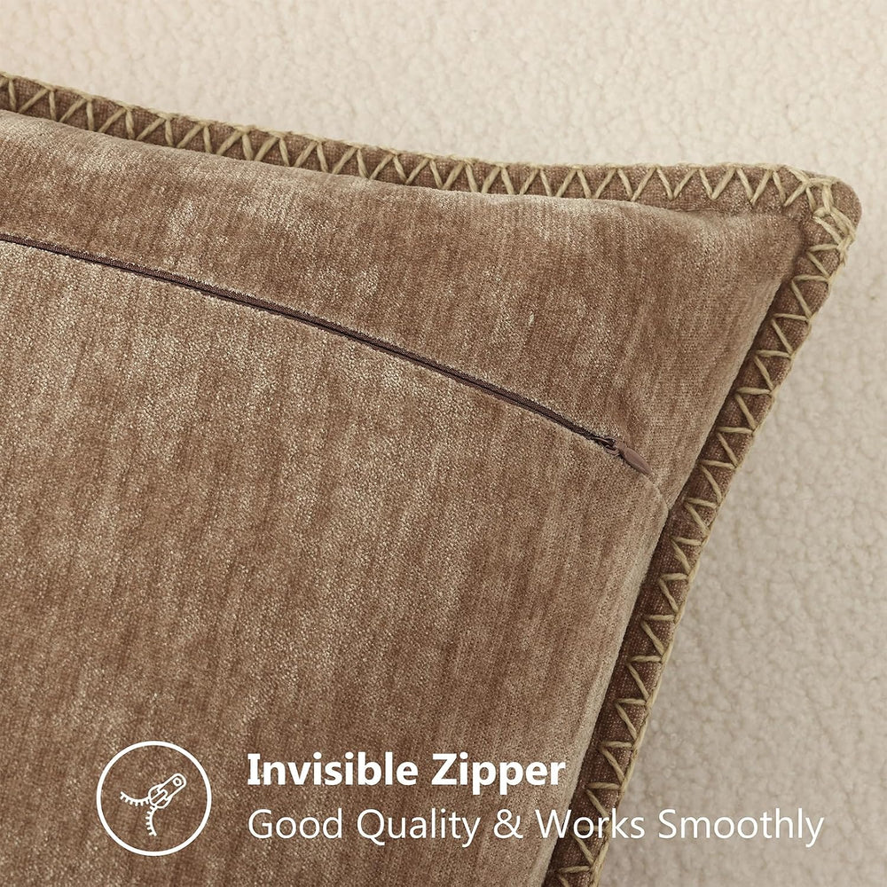 decorUhome Soft Chenille Throw Pillow Covers 24x24 Set of 2 Brown
