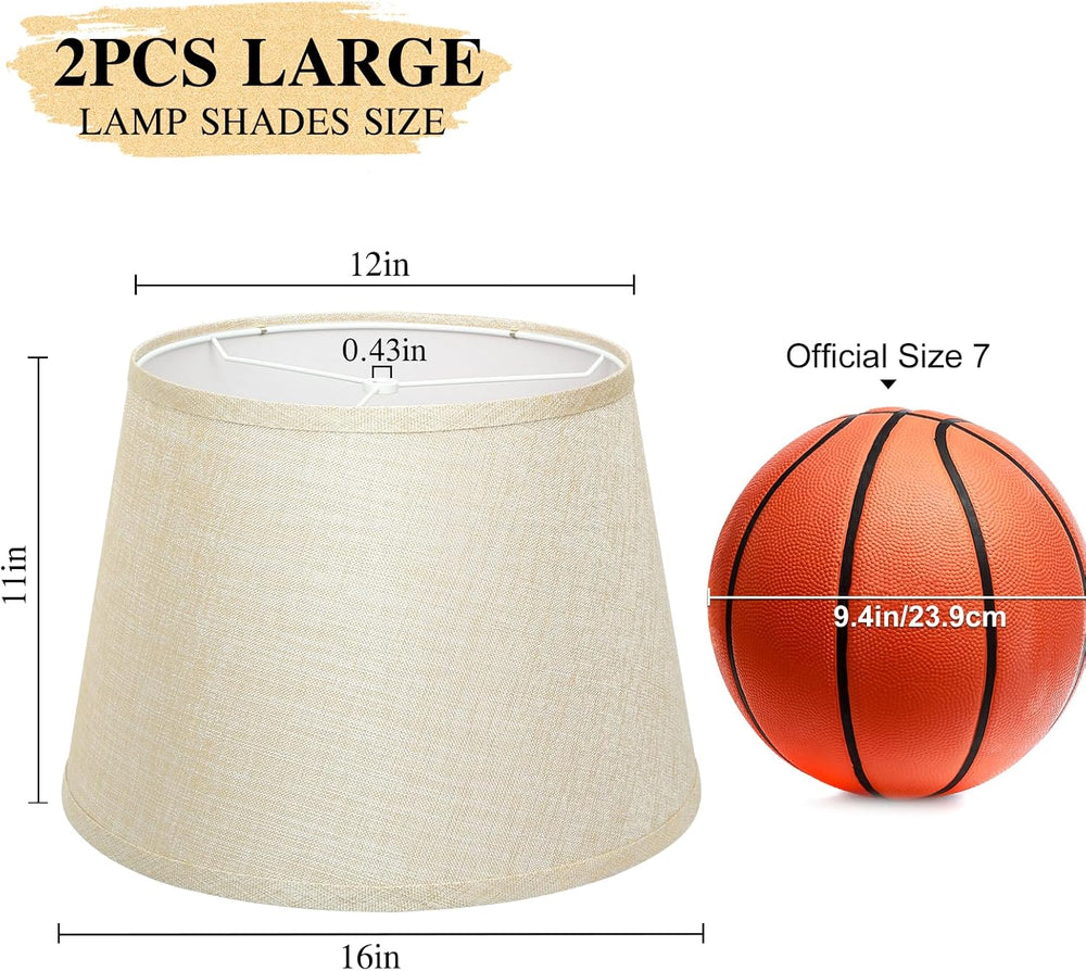 Drum Lamp Shades Set of 2, 12"Top x 16"Bottom x 11"High, Champ...
