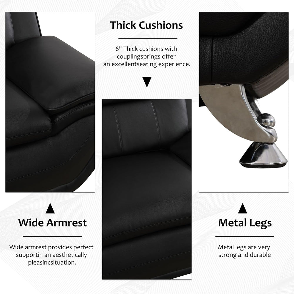 3 Pieces Living Room Sofa Set, Faux Leather Sofa Loveseat Armchair Set, Moder...
