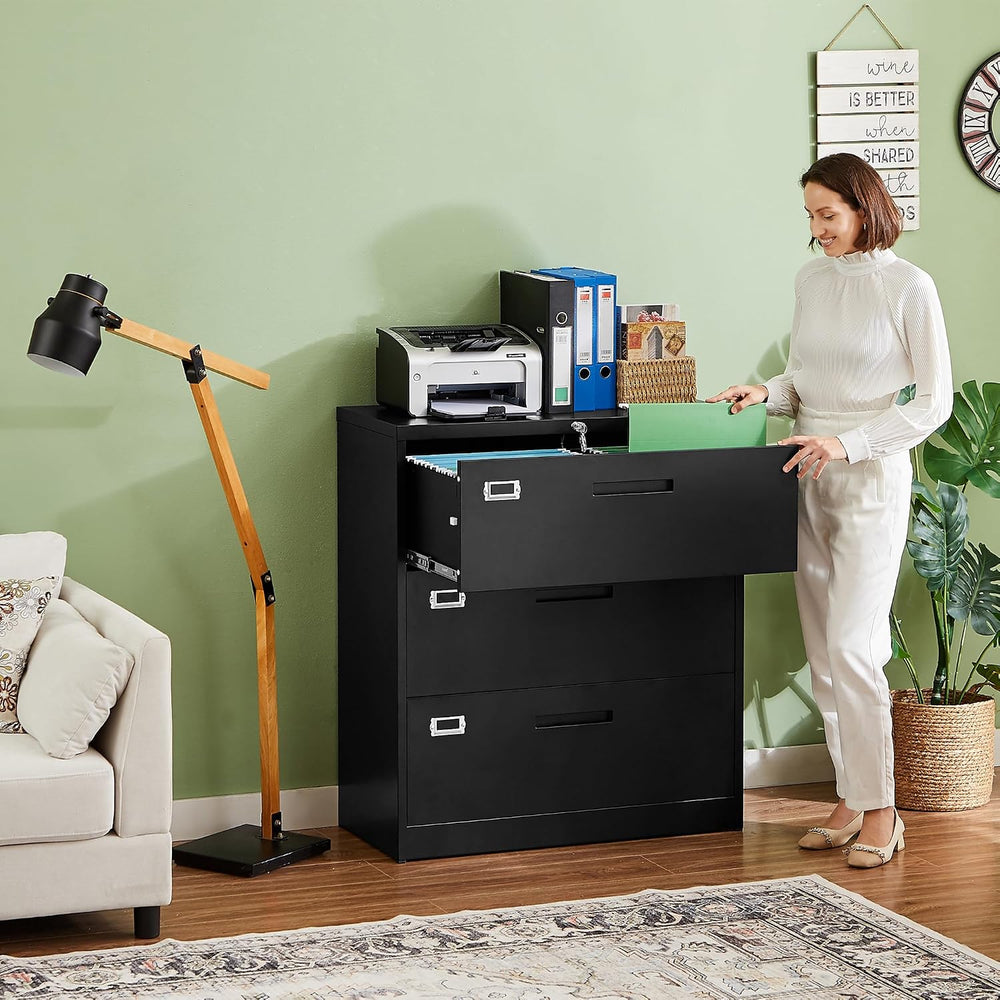 Letaya Lateral 3 Drawer File Cabinets with Lock, Metal Filing Storage Vertica...