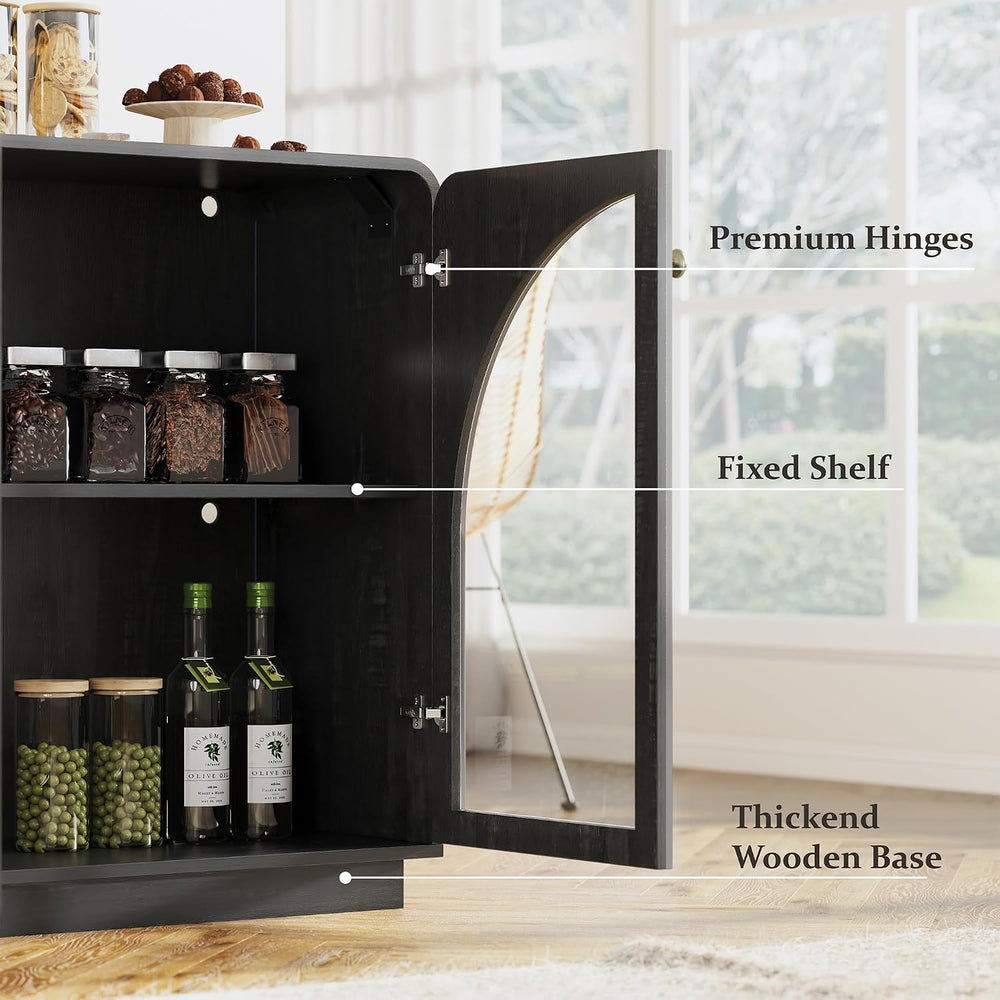 68" Sideboard Buffet Cabinet, Coffee Bar with Glass Doors & LED Light