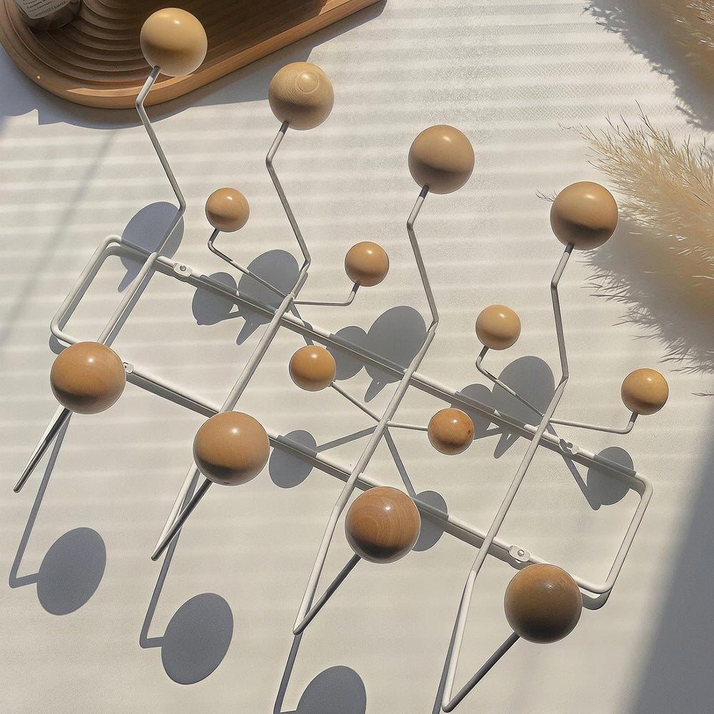SHISEDECO Mid Century Modern Hang it All Coat Rack White Frame Natural Ball
