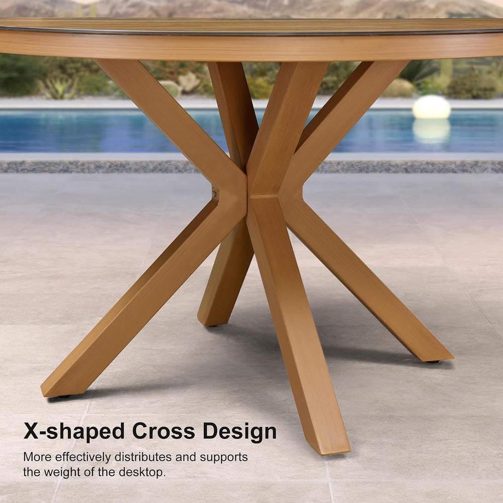 PURPLE LEAF Oversized Outdoor Round Dining Set 5 Pieces, Backs, Teak