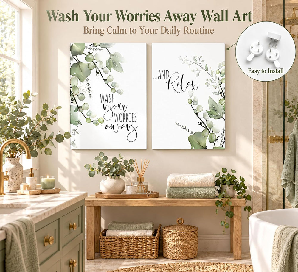 UHVBBCO 2 Pcs Eucalyptus Botanical Canvas Wall Art 12x16in