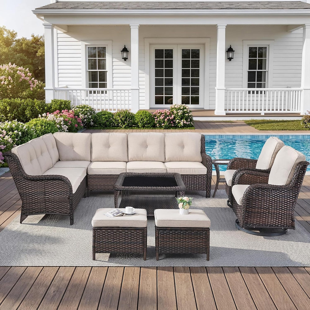 Belord 8 Piece Wicker Patio Furniture Set, Outdoor Swivel Rocker Chairs Set o...