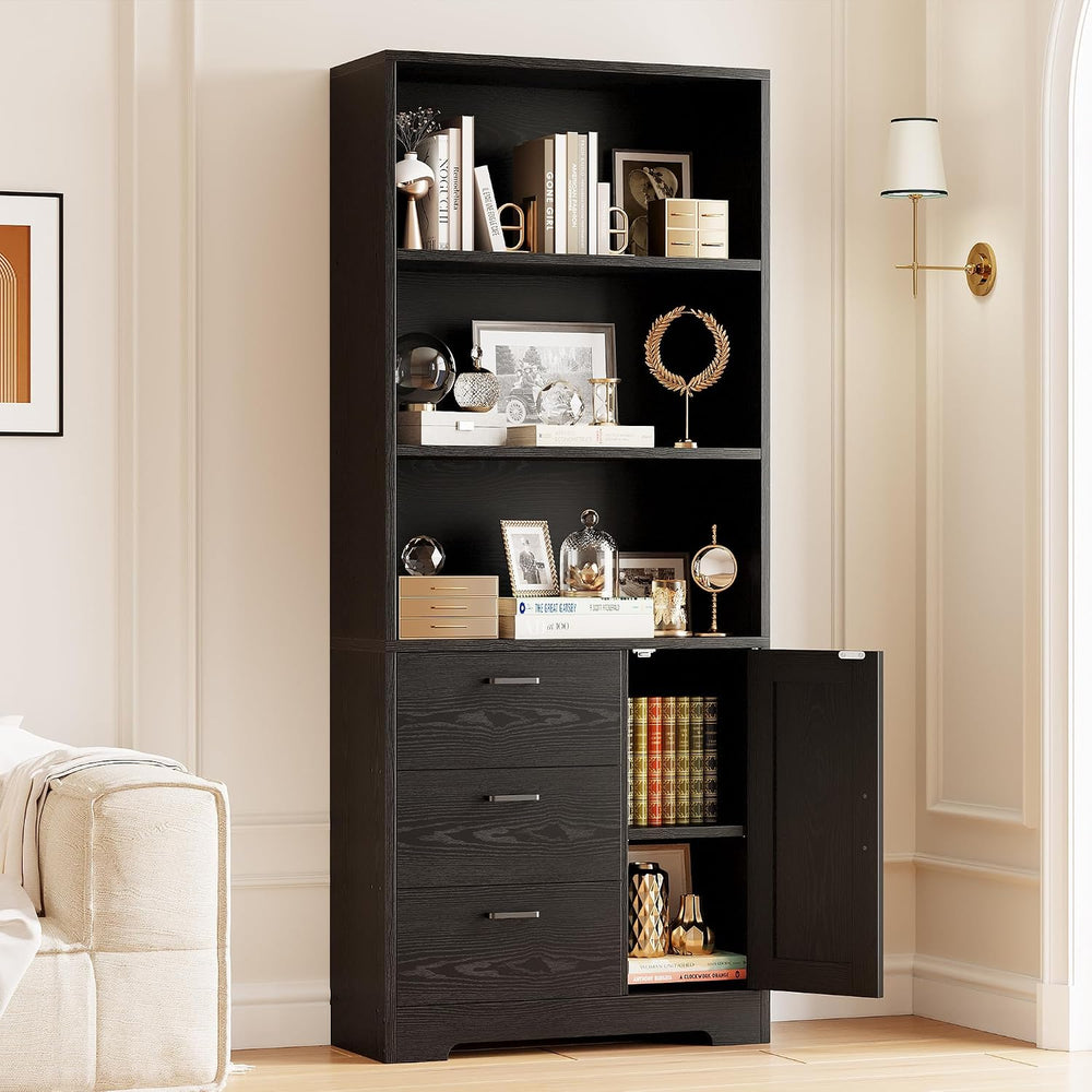 IRONCK 71 in Bookshelf with Doors and Drawers, Industrial Tall Bookcase