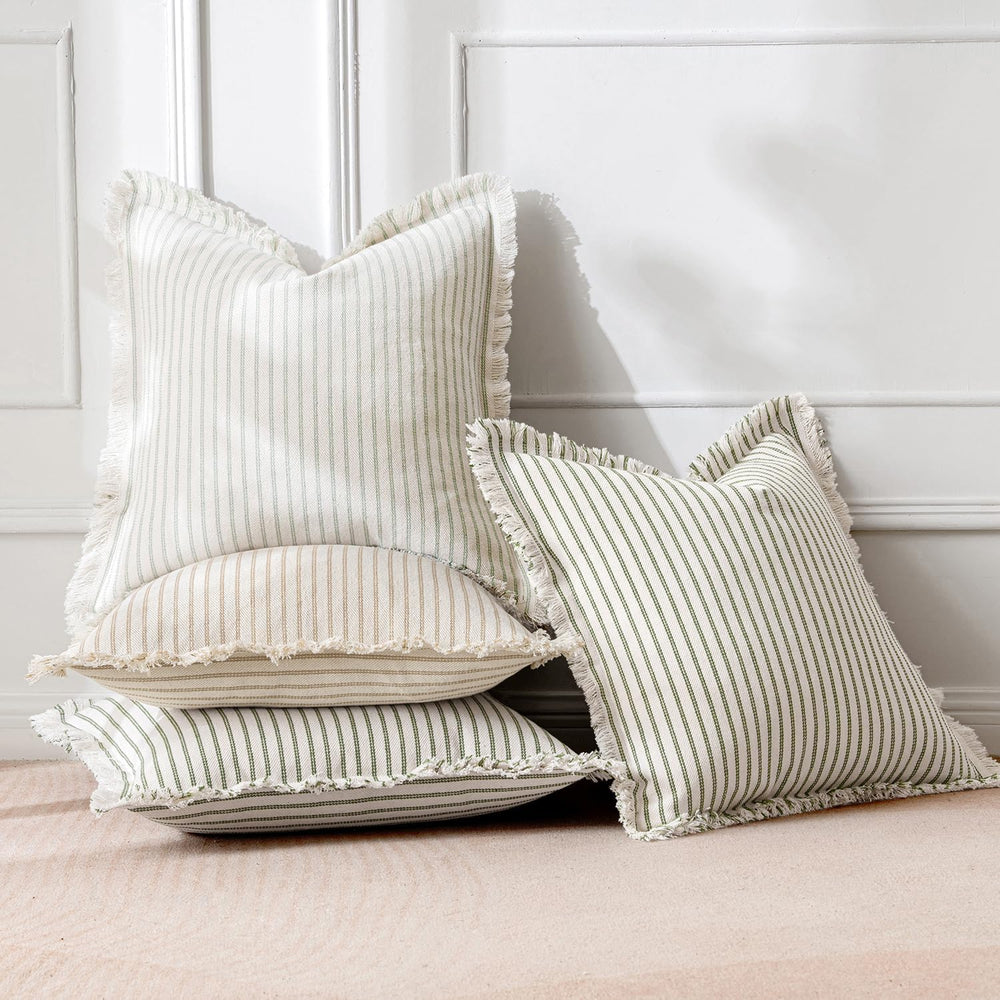 MIULEE Sage Green Striped Decorative Throw Pillow Covers, 18x18