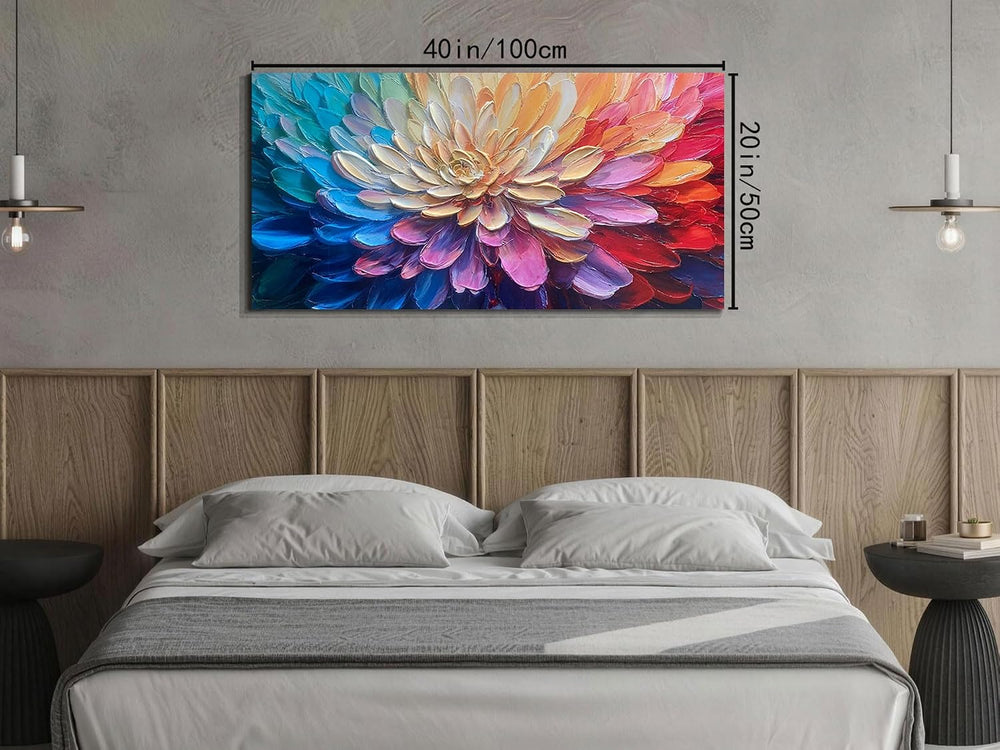 Arjun Colorful Flower Wall Art Floral Textured Canvas Large 40"x20"