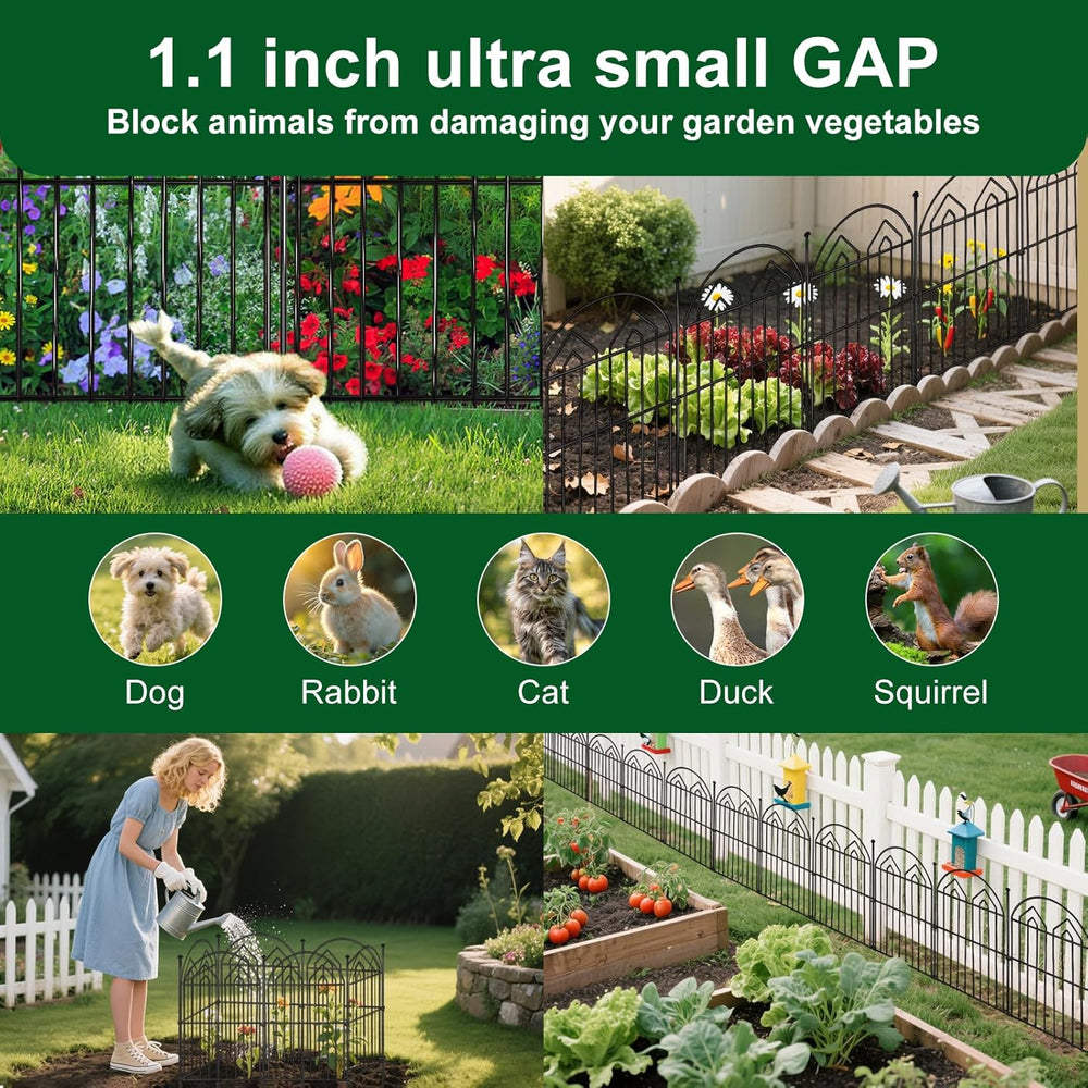 Decorative Garden Fence 17in x 10.8ft (10 Panels), Rustproof Metal No Dig Arc...