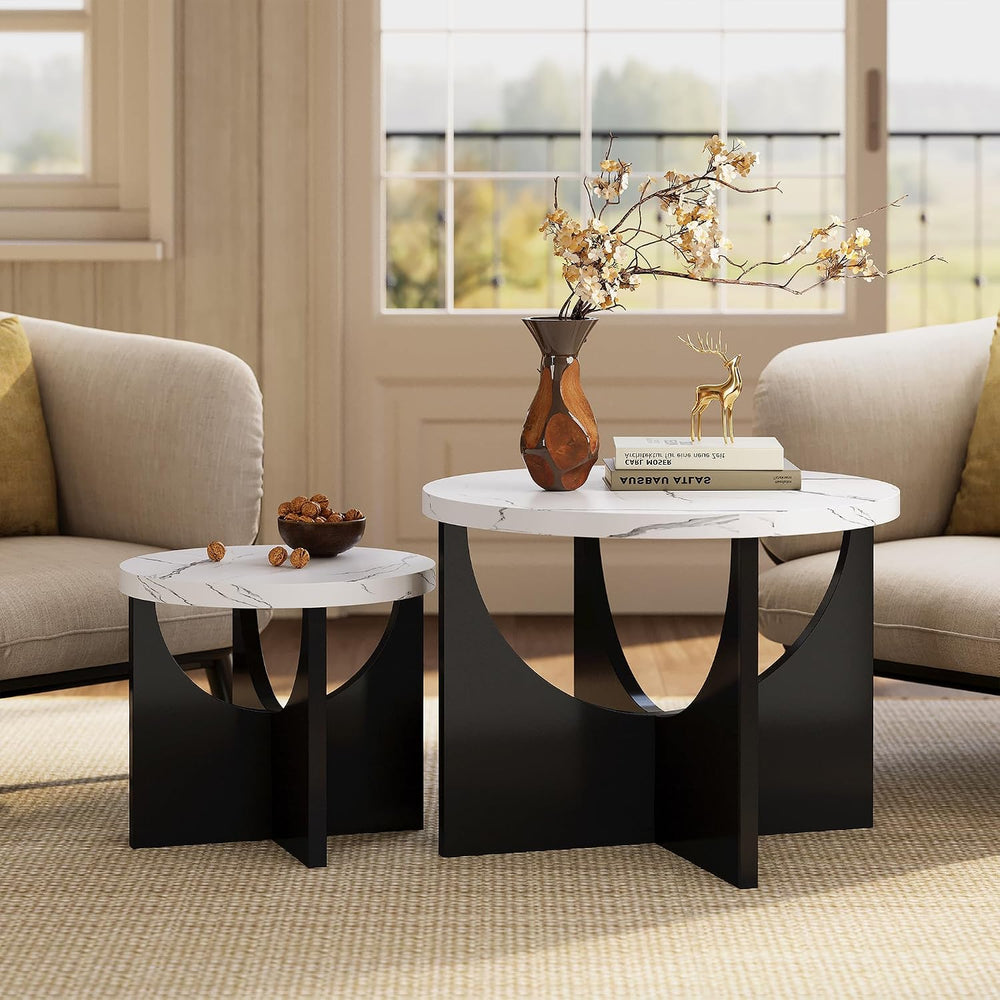 LIKIMIO Nesting Coffee Tables Set of 2, 23.6" Small Tables, Marble White