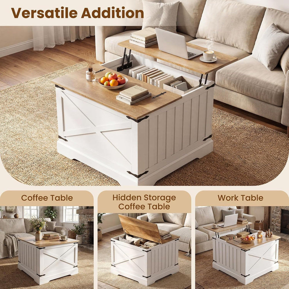 GIANTEX Farmhouse Lift Top Coffee Table, 31.5" Square Wood Center Table ...