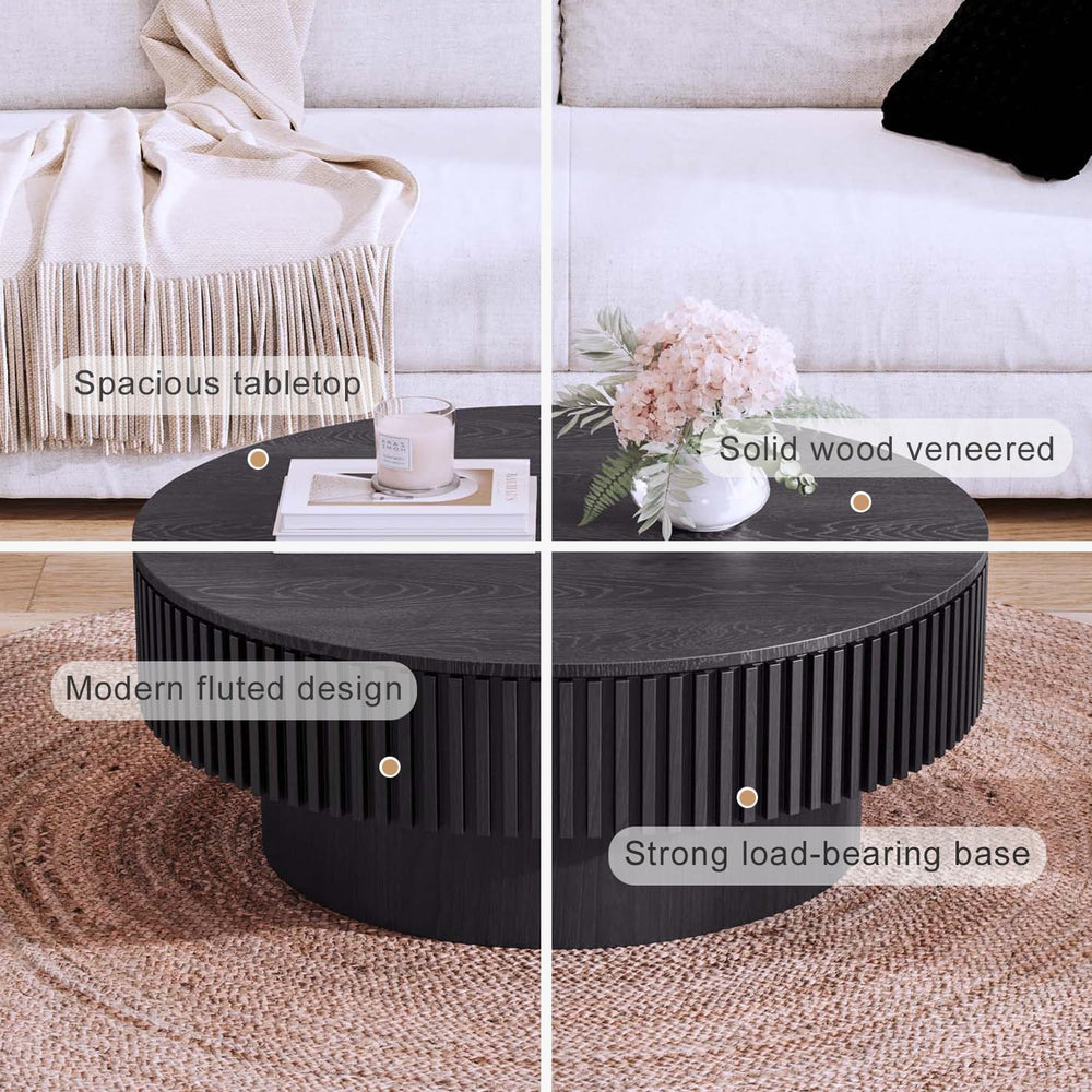 Round Coffee Table with Storage, Modern Wooden Coffee Table