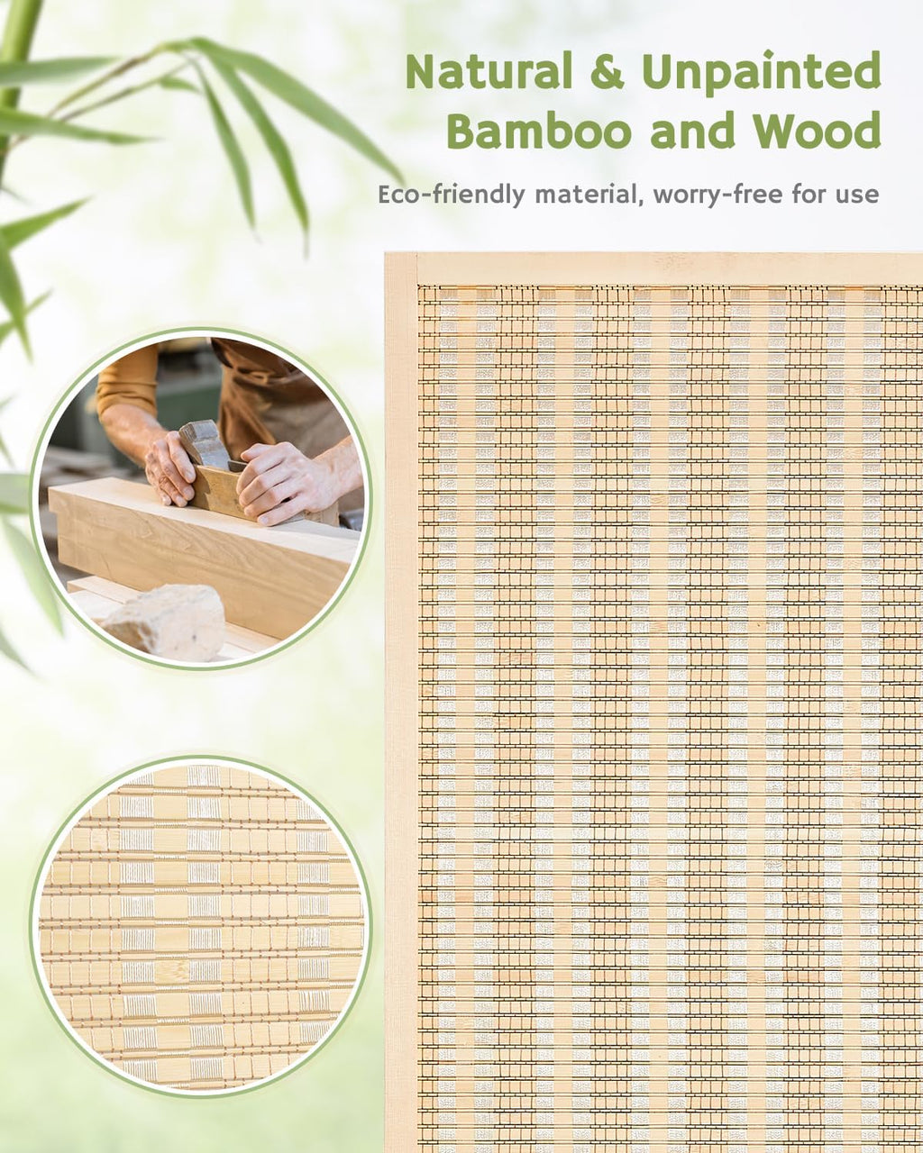 JOSTYLE Bamboo Room Divider, 5-Panel Folding Privacy Screen, 6 ft. Tall