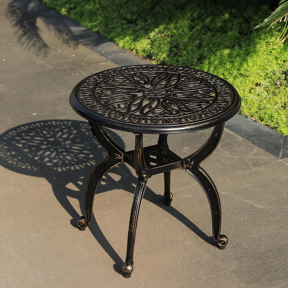 Cast Aluminum Outdoor Side Table, All Weather Round Small Coffee Table for Pa...