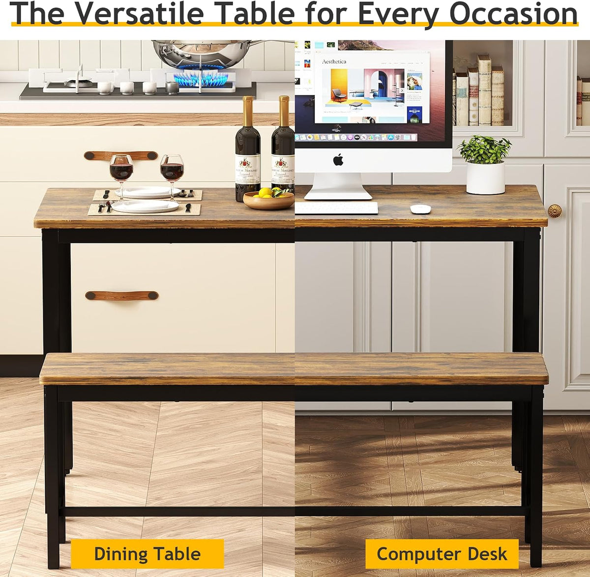 rovibek 43" dining table set for 4, modern showing dimensions