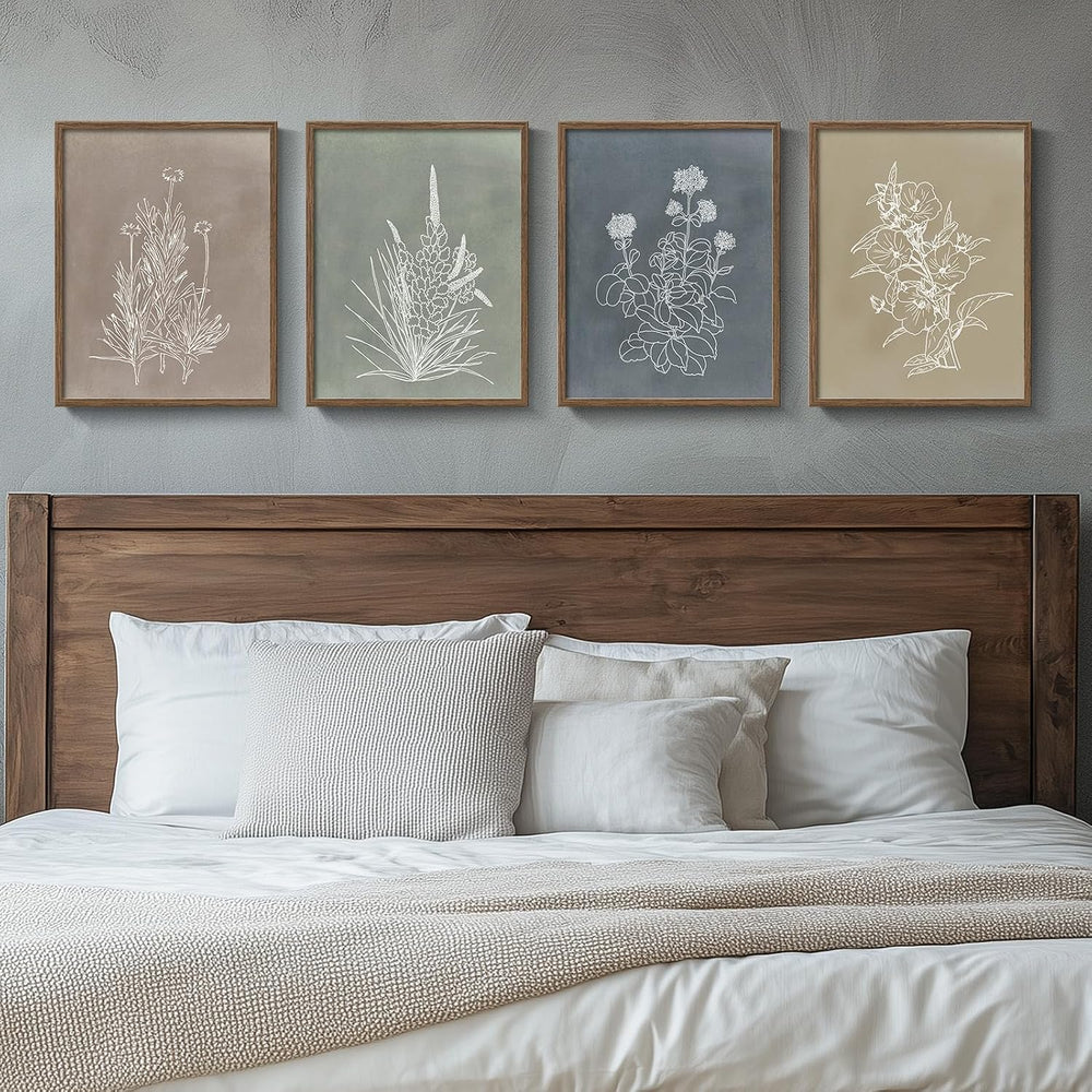 Framed Vintage Neutral Boho Botanical Wall Art for Bedroom, 11x14 In