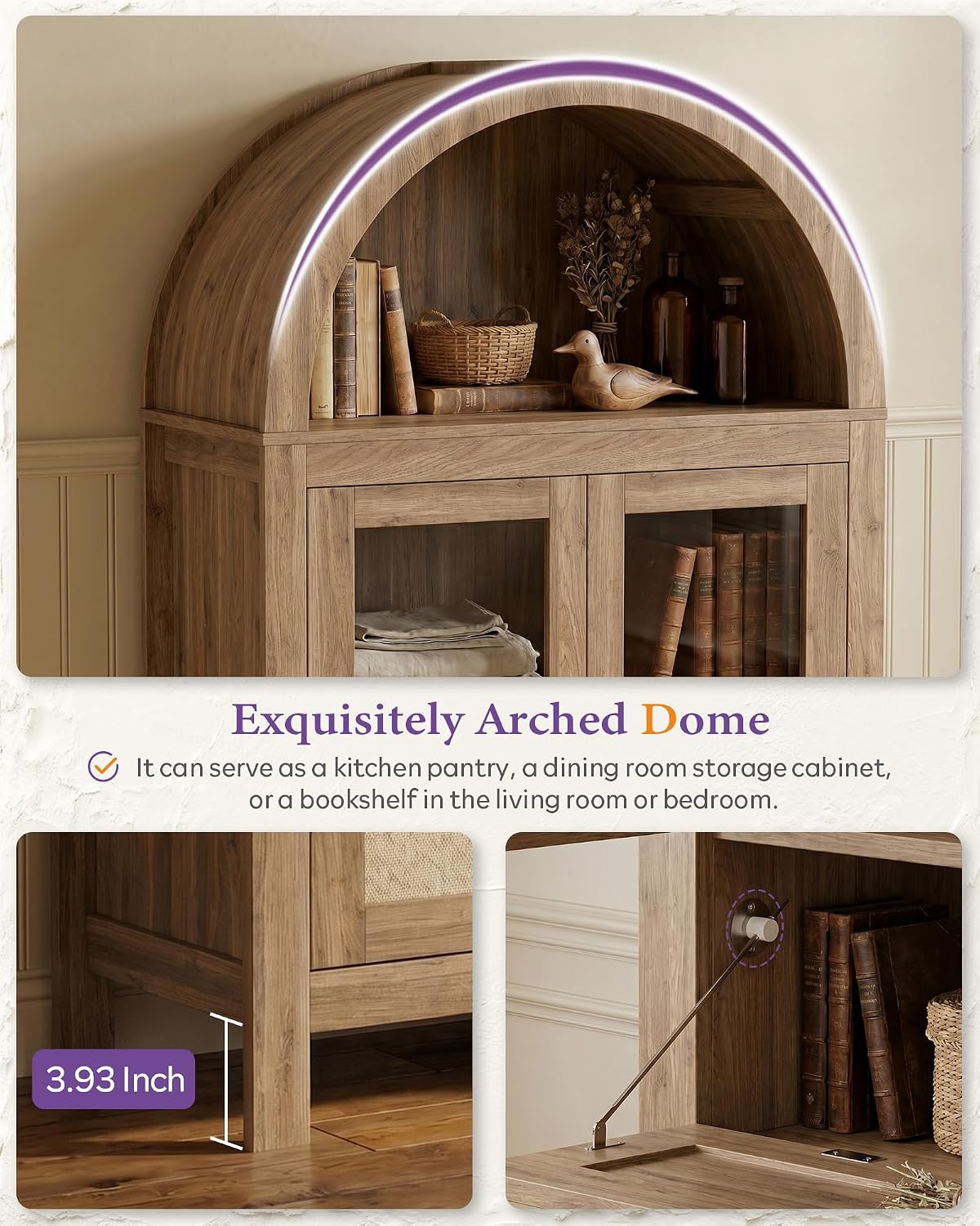TYBOATLE 71'' Arched Pantry Cabinet with Glass Door for Kitchen Dining Room